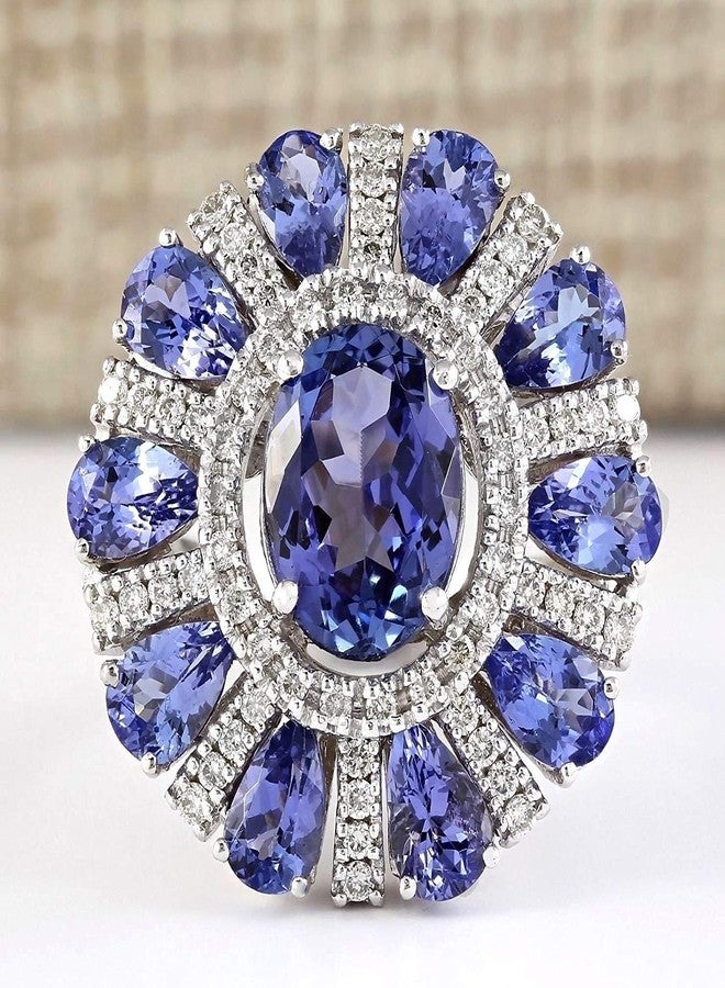 MAIHAO Women Elegant 925 Silver Blue Tanzanite Gemstone Flower Cluster Ring Engagement Size 6-10 (US Code 8) - Image 2